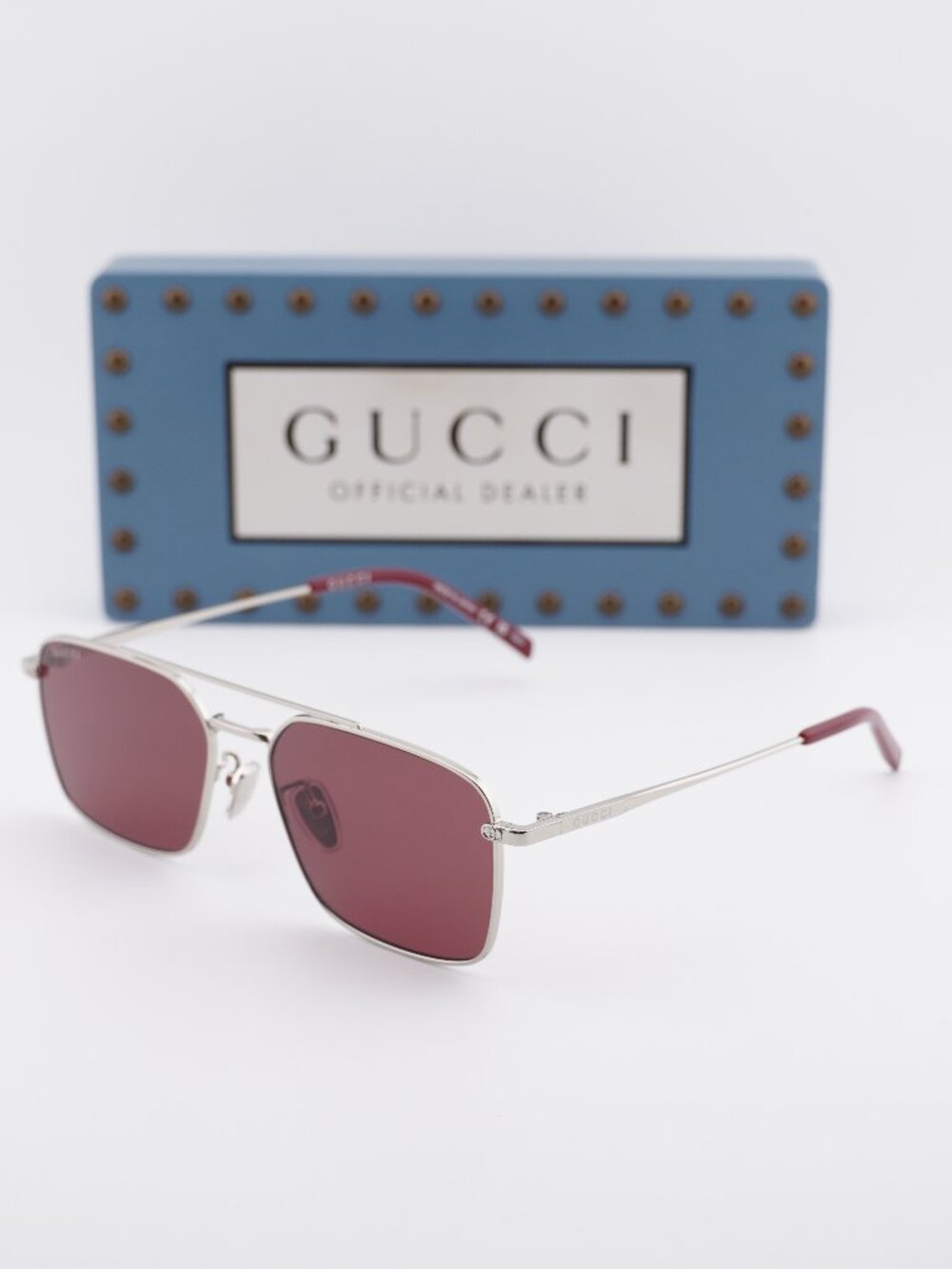 Gucci GG1957SA 004 Square Sunglasses - Silver\Burgundy